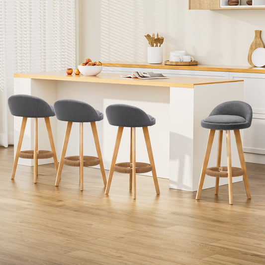 Artiss 4x Bar Stools Padded Linen Wooden Grey - Furniture > Bar Stools & Chairs > Table & Bar Stools
