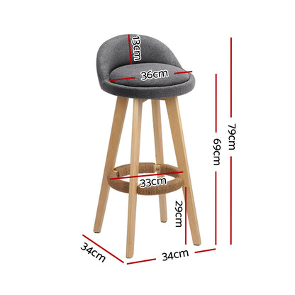 Artiss 4x Bar Stools Padded Linen Wooden Grey Furniture > Bar Stools & Chairs > Table & Bar Stools