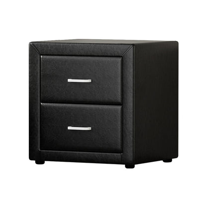 Artiss Bedside Table 2 Drawers Side Table Leather - CADEN Black - Furniture > Bedroom > Bedside Tables