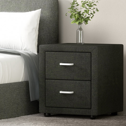 Artiss Bedside Table 2 Drawers Fabric - CADEN Charcoal - Furniture > Bedroom > Bedside Tables