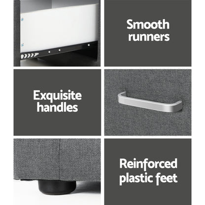 Artiss Bedside Table 2 Drawers Fabric - CADEN Grey - Furniture > Bedroom > Bedside Tables