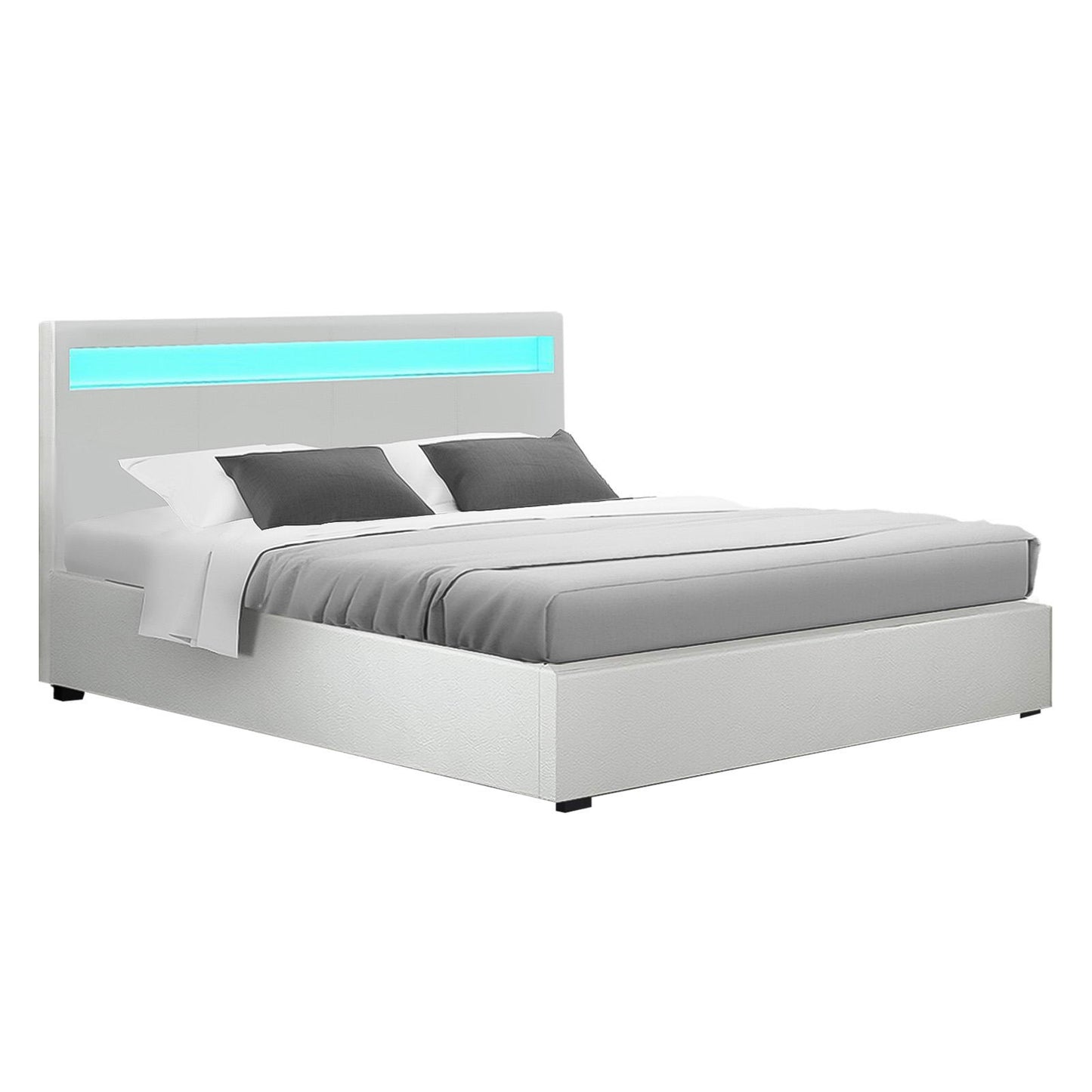 Artiss Bed Frame Queen Size LED Gas Lift White COLE Furniture > Bedroom > Beds & Bed Frames