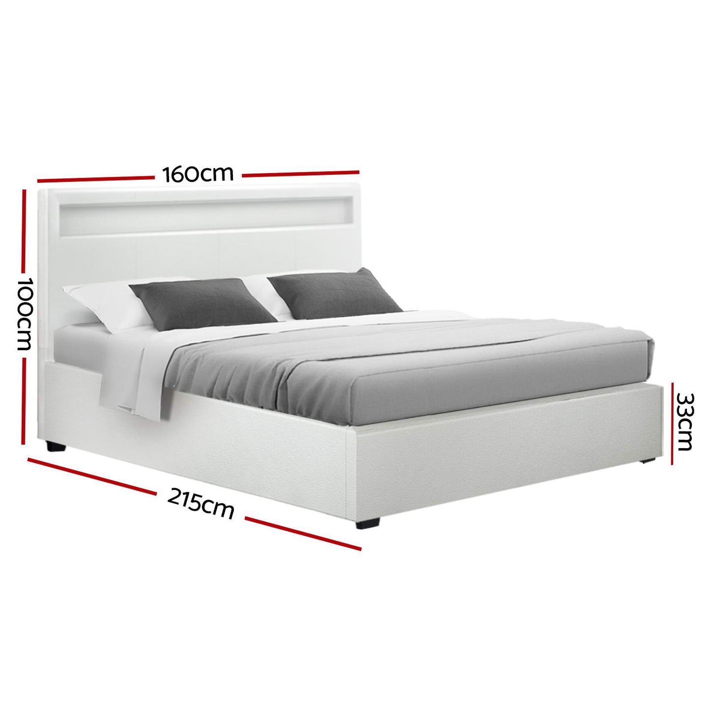Artiss Bed Frame Queen Size LED Gas Lift White COLE Furniture > Bedroom > Beds & Bed Frames