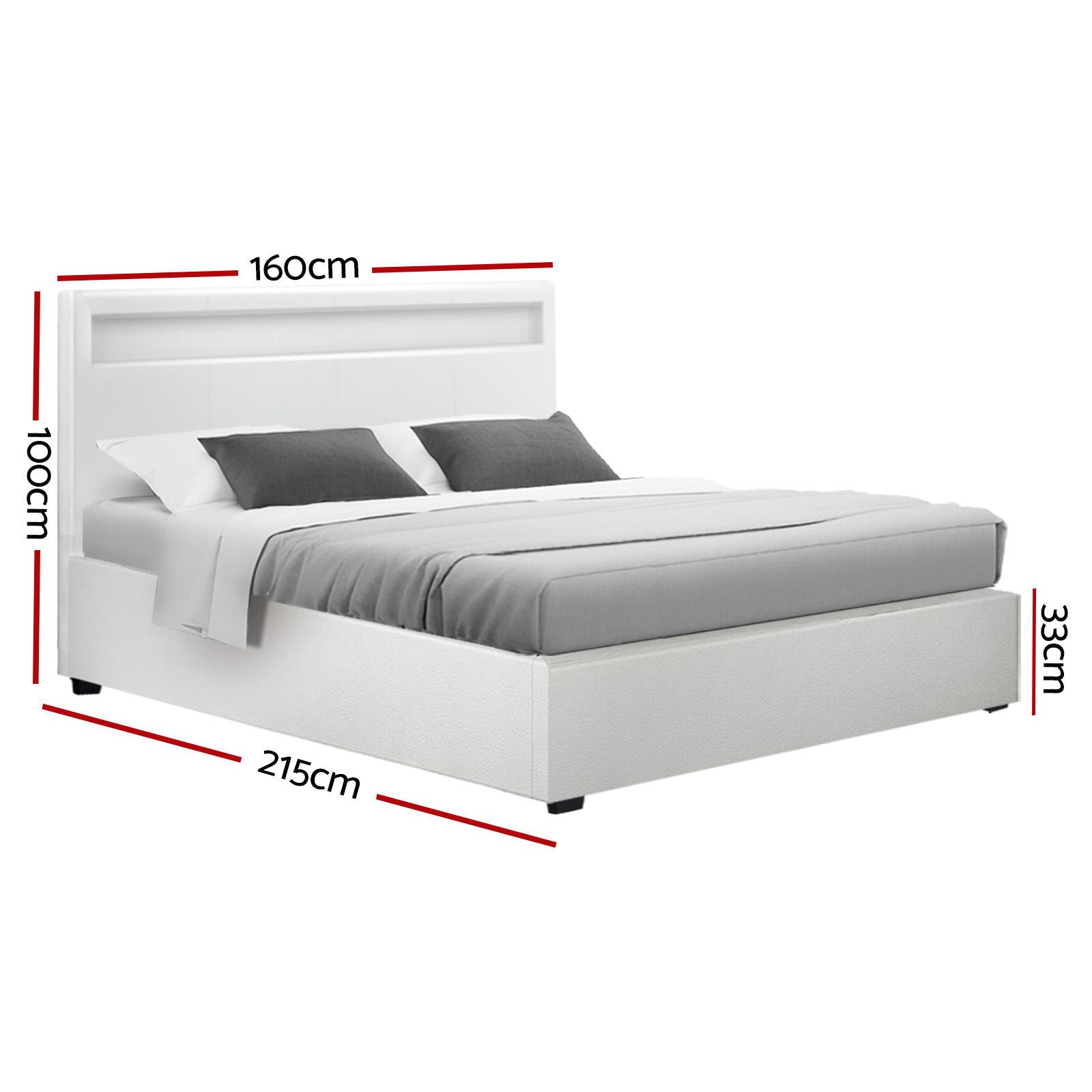 Artiss Bed Frame Queen Size LED Gas Lift White COLE Furniture > Bedroom > Beds & Bed Frames
