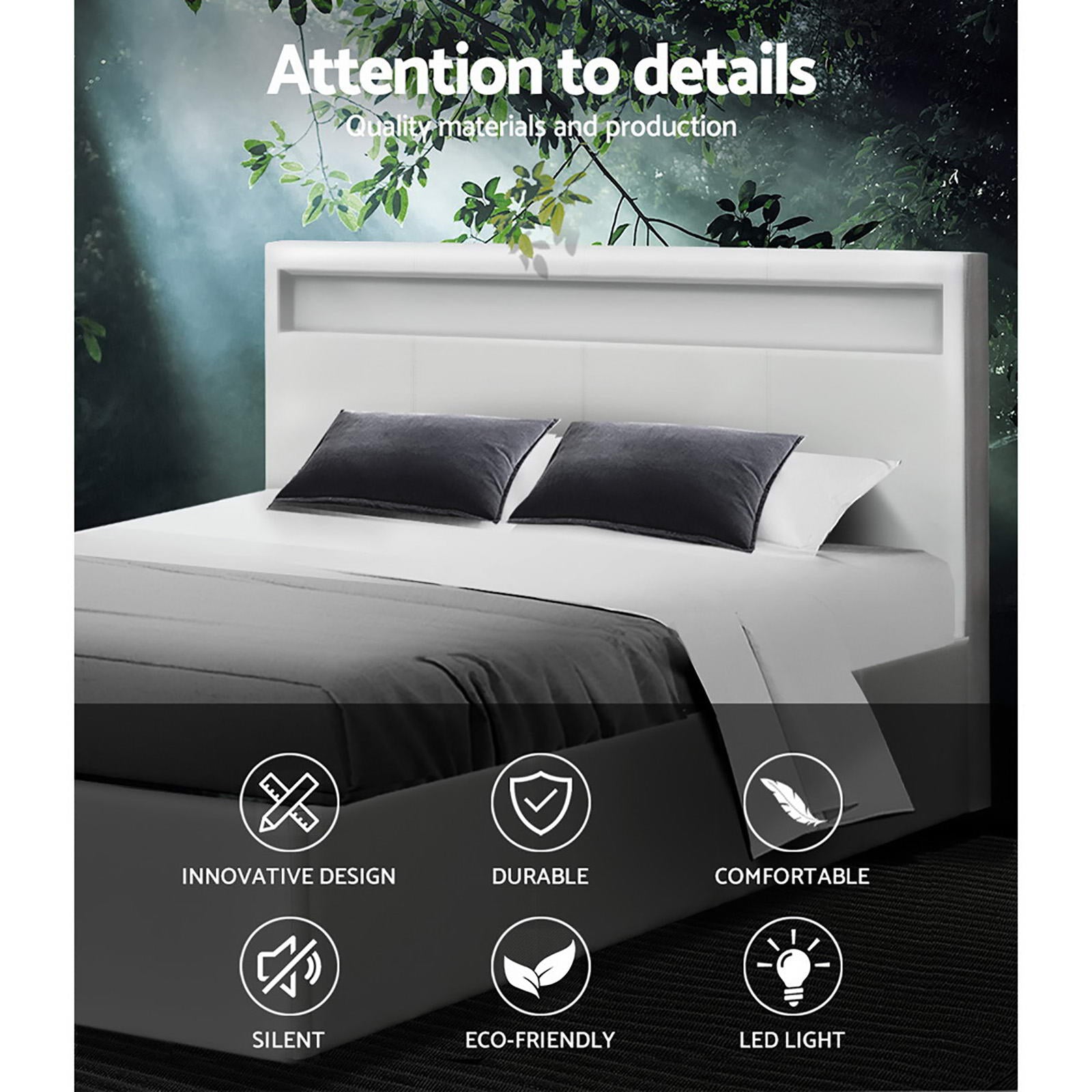 Artiss Bed Frame Queen Size LED Gas Lift White COLE Furniture > Bedroom > Beds & Bed Frames