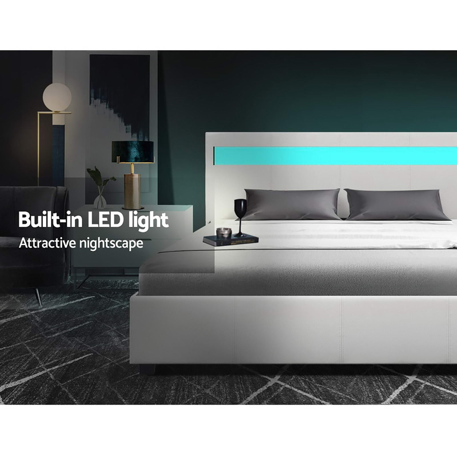 Artiss Bed Frame Queen Size LED Gas Lift White COLE Furniture > Bedroom > Beds & Bed Frames