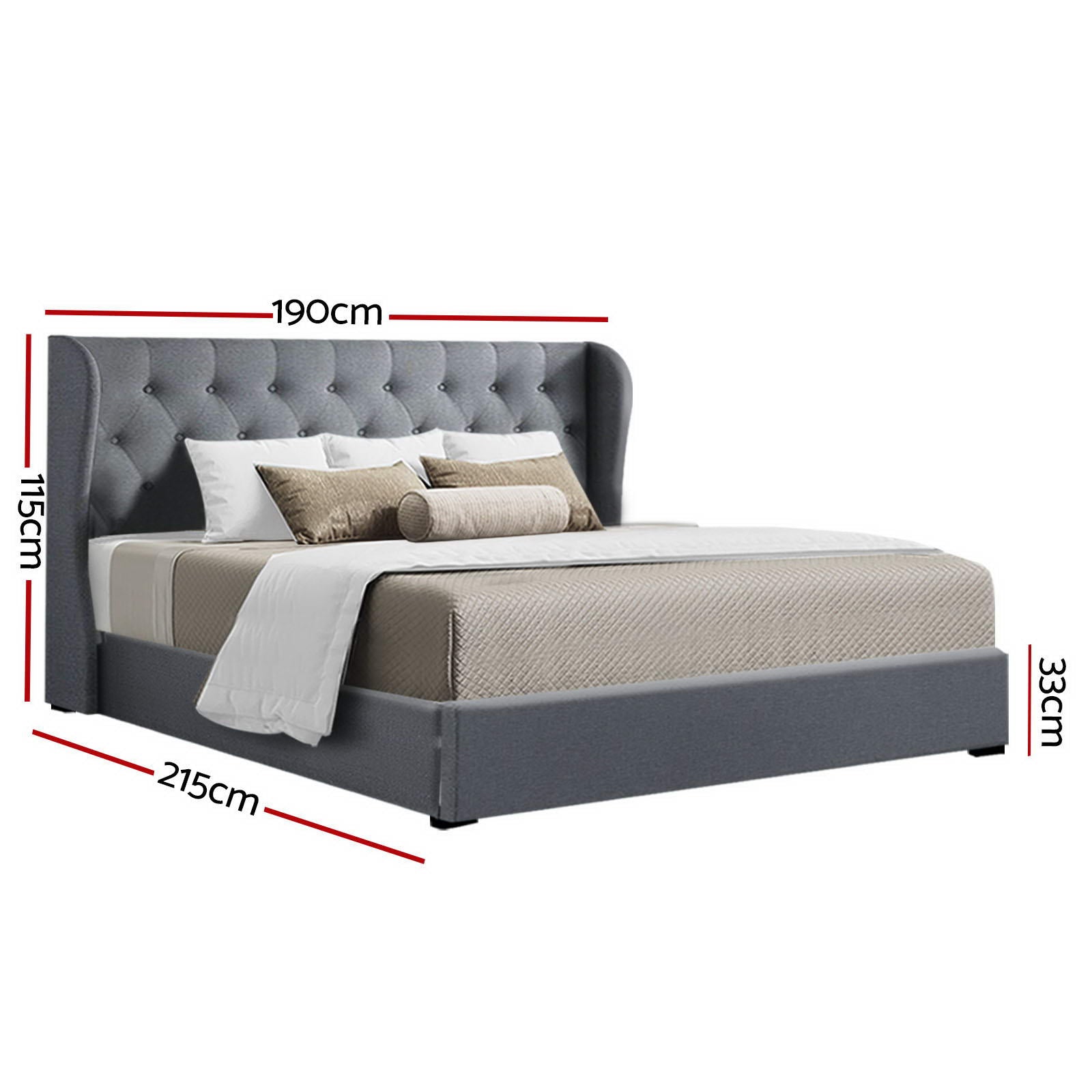 Artiss Bed Frame King Size Gas Lift Grey ISSA Furniture > Bedroom > Beds & Bed Frames