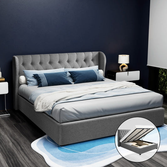 Artiss Bed Frame King Size Gas Lift Grey ISSA - Furniture > Bedroom > Beds & Bed Frames