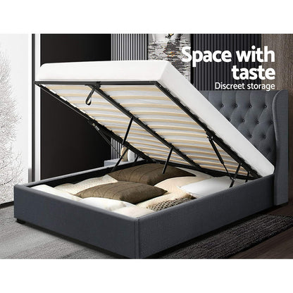 Artiss Bed Frame Queen Size Gas Lift Charcoal ISSA - Furniture > Bedroom > Beds & Bed Frames