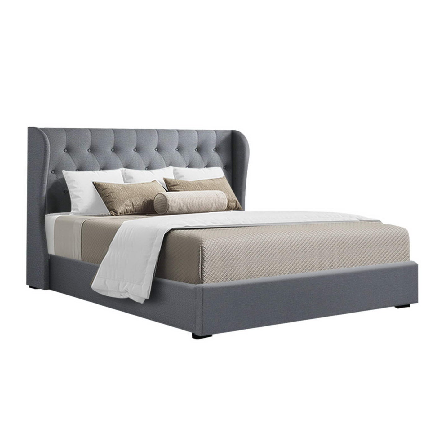 Artiss Bed Frame Queen Size Gas Lift Grey ISSA - Furniture > Bedroom > Beds & Bed Frames
