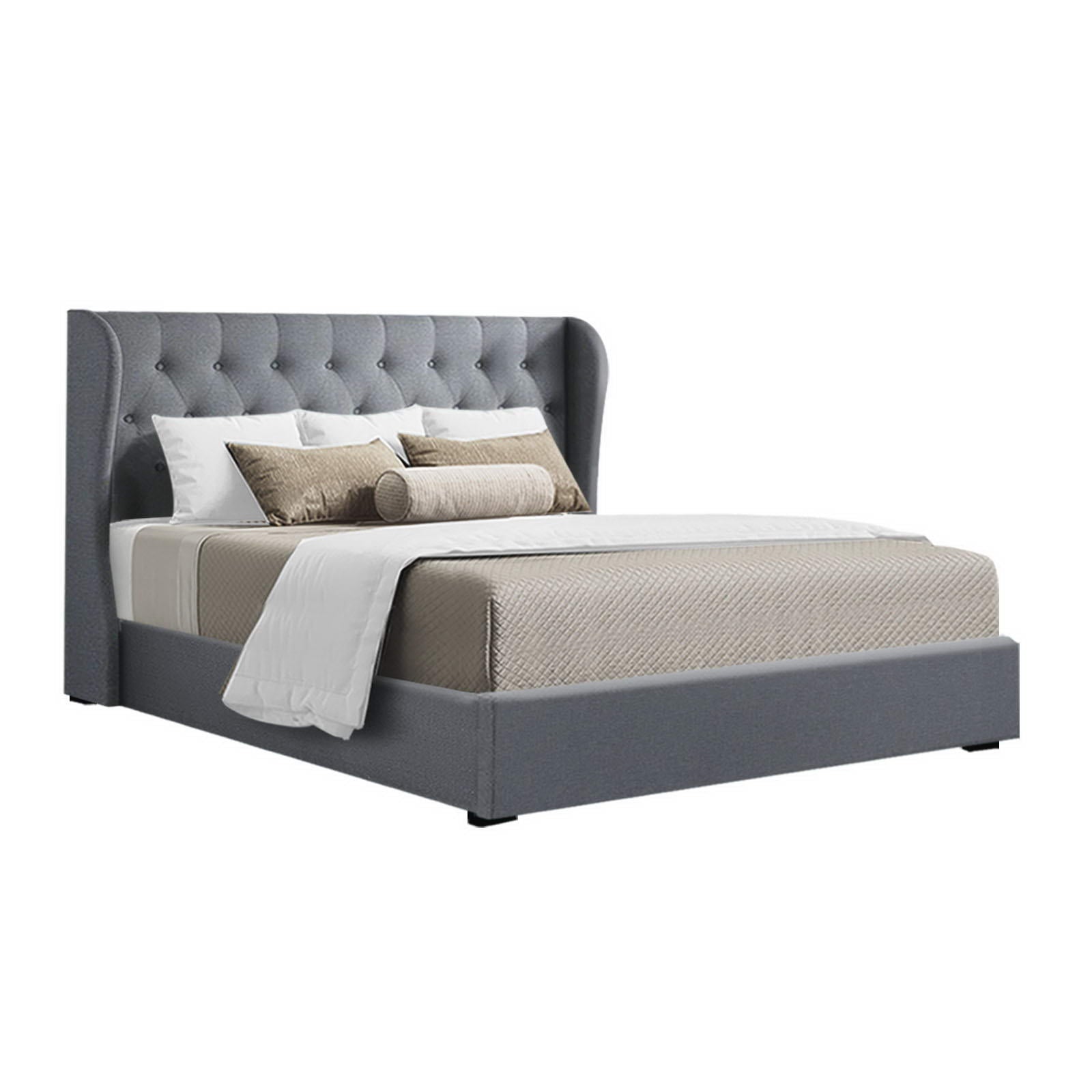Artiss Bed Frame Queen Size Gas Lift Grey ISSA - Furniture > Bedroom > Beds & Bed Frames