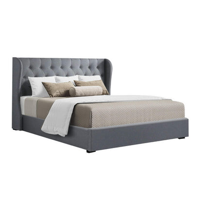 Artiss Bed Frame Queen Size Gas Lift Grey ISSA - Furniture > Bedroom > Beds & Bed Frames