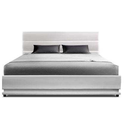 Artiss Bed Frame Double Size LED Gas Lift White LUMI - Furniture > Bedroom > Beds & Bed Frames