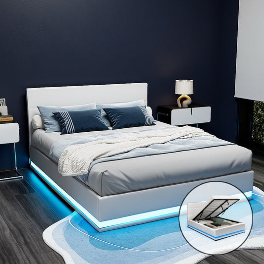 Artiss Bed Frame Double Size LED Gas Lift White LUMI - Furniture > Bedroom > Beds & Bed Frames