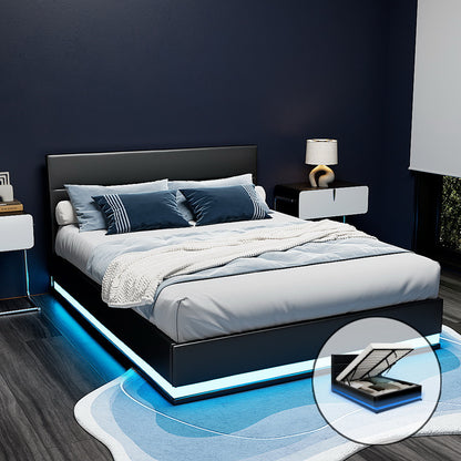 Artiss Bed Frame Queen Size LED Gas Lift Black LUMI - Furniture > Bedroom > Beds & Bed Frames