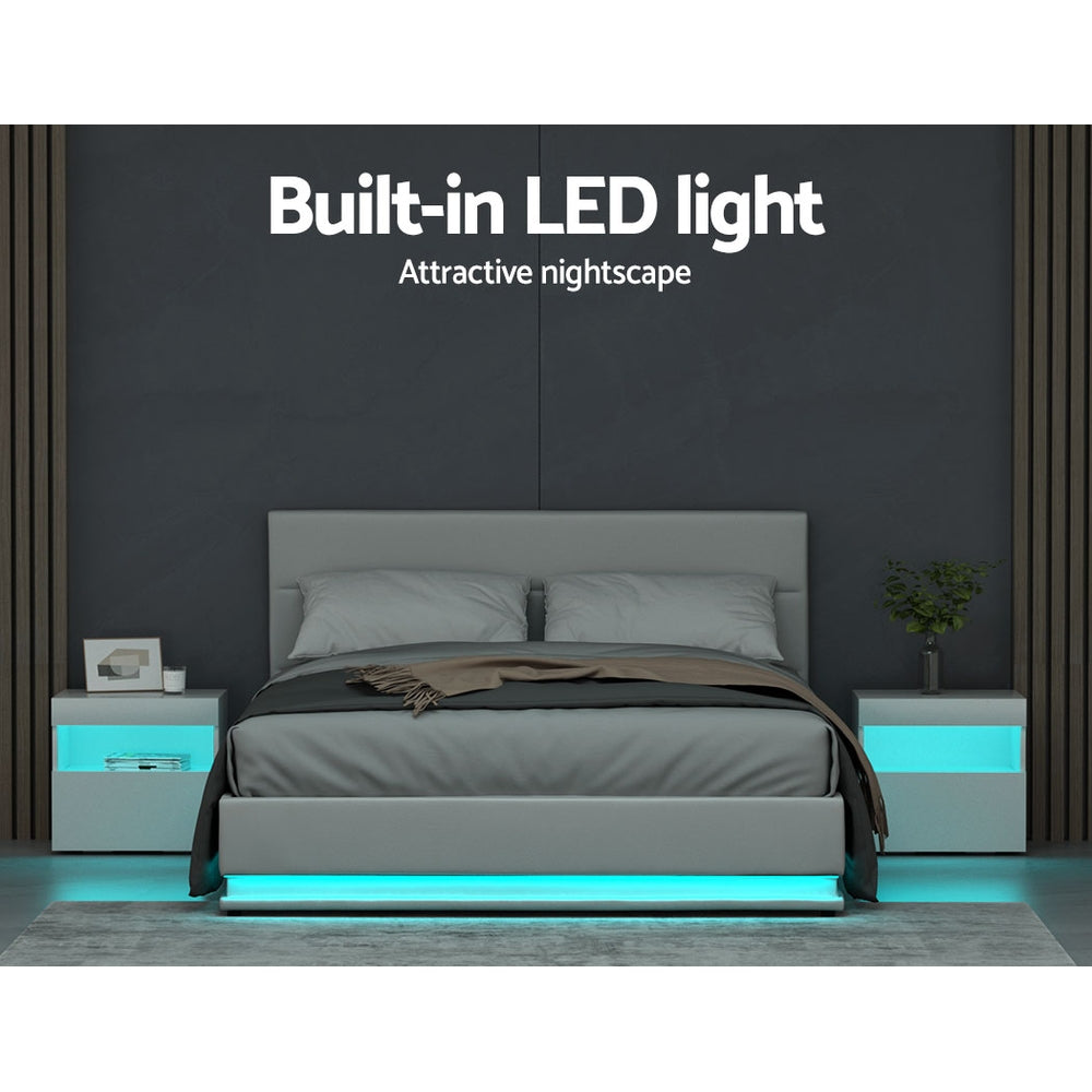 Artiss Bed Frame Queen Size LED Gas Lift White LUMI - Furniture > Bedroom > Beds & Bed Frames