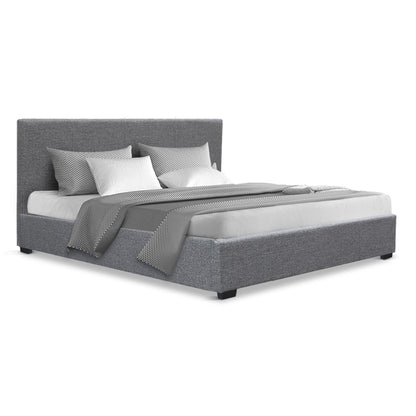 Artiss Bed Frame Queen Size Gas Lift Grey NINO - Furniture > Bedroom > Beds & Bed Frames