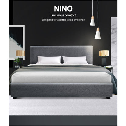 Artiss Bed Frame Queen Size Gas Lift Grey NINO - Furniture > Bedroom > Beds & Bed Frames