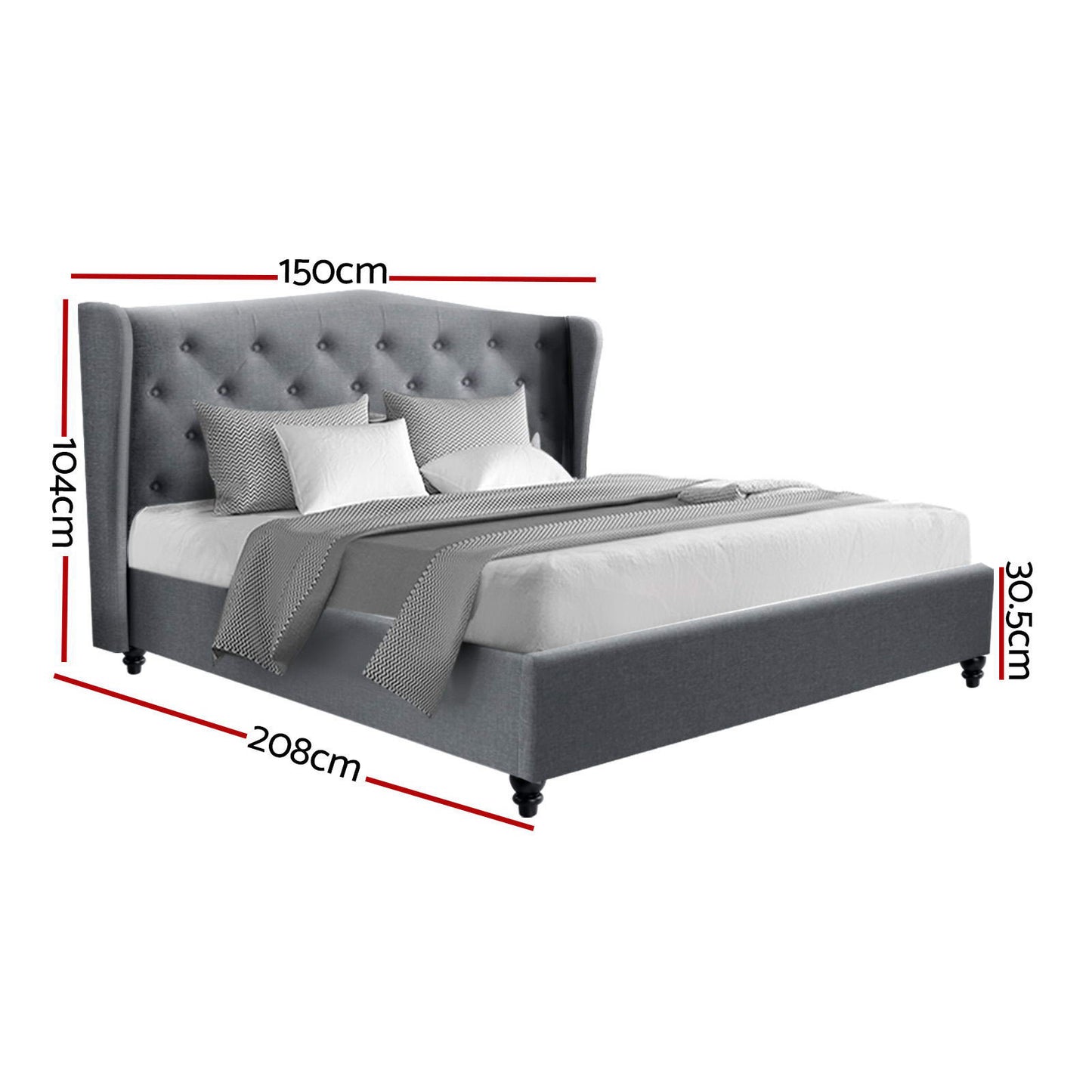 Artiss Bed Frame Double Size Grey PIER - Furniture > Bedroom > Beds & Bed Frames
