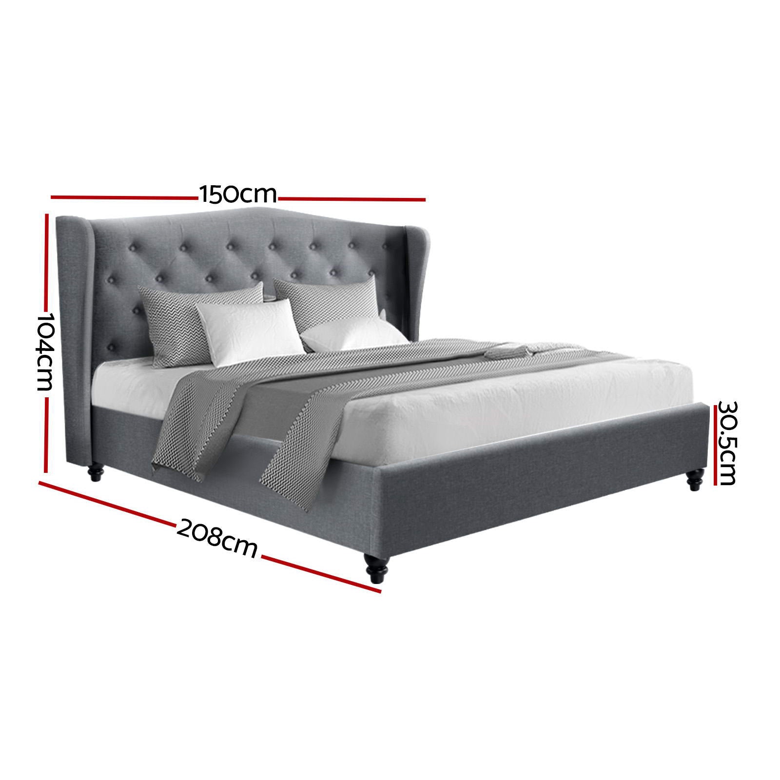 Artiss Bed Frame Double Size Grey PIER - Furniture > Bedroom > Beds & Bed Frames