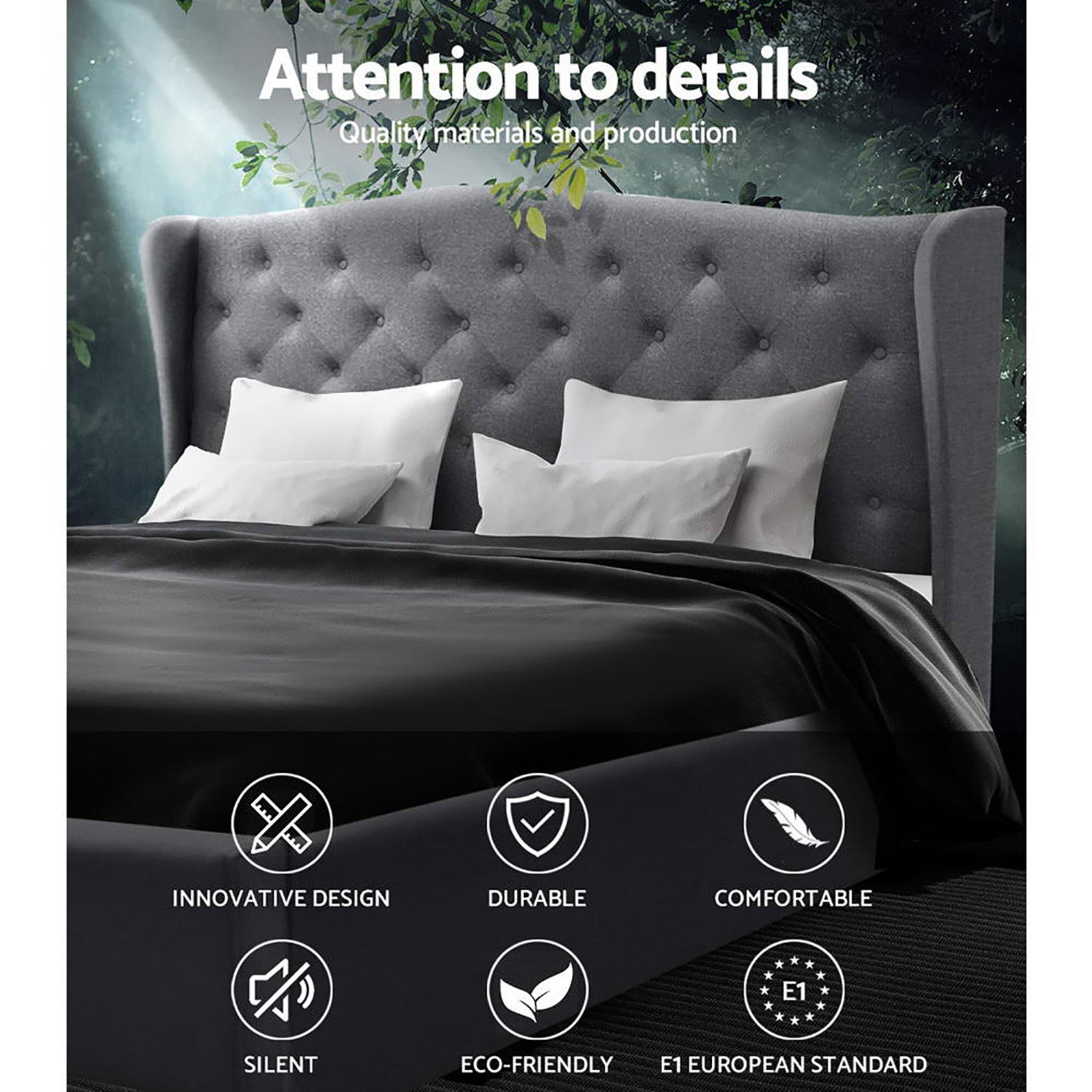 Artiss Bed Frame Double Size Grey PIER - Furniture > Bedroom > Beds & Bed Frames