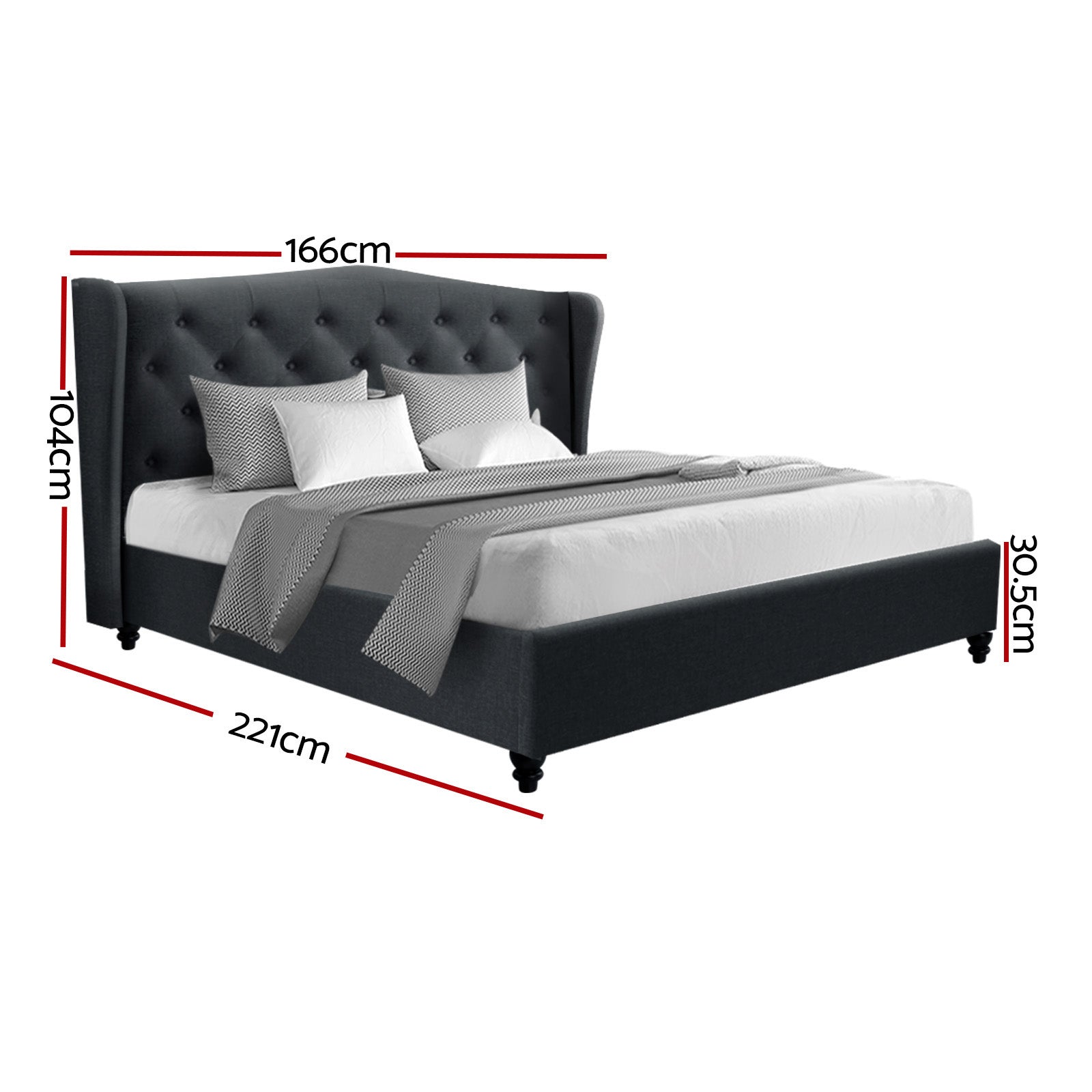 Artiss Bed Frame Queen Size Charcoal PIER - Furniture > Bedroom > Beds & Bed Frames