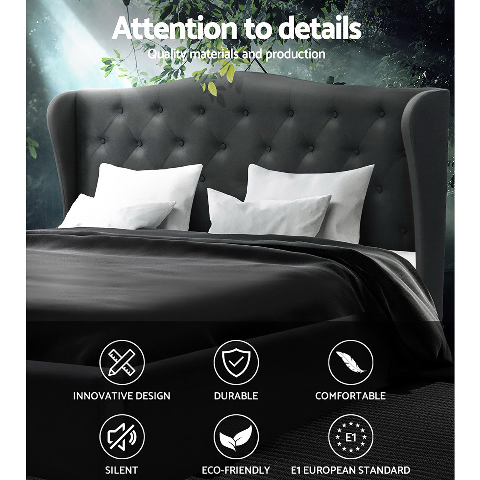 Artiss Bed Frame Queen Size Charcoal PIER - Furniture > Bedroom > Beds & Bed Frames