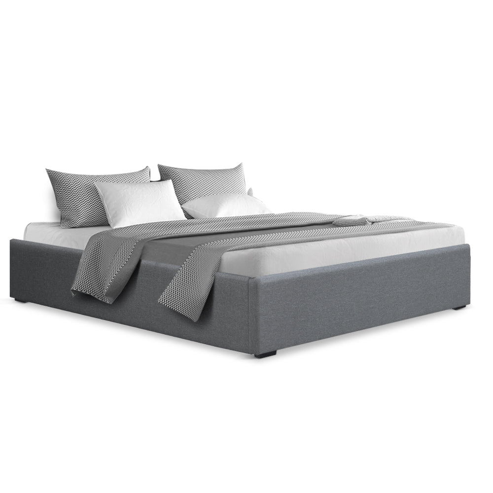 Artiss Bed Frame Double Size Gas Lift Base Grey TOKI - Furniture > Bedroom > Beds & Bed Frames
