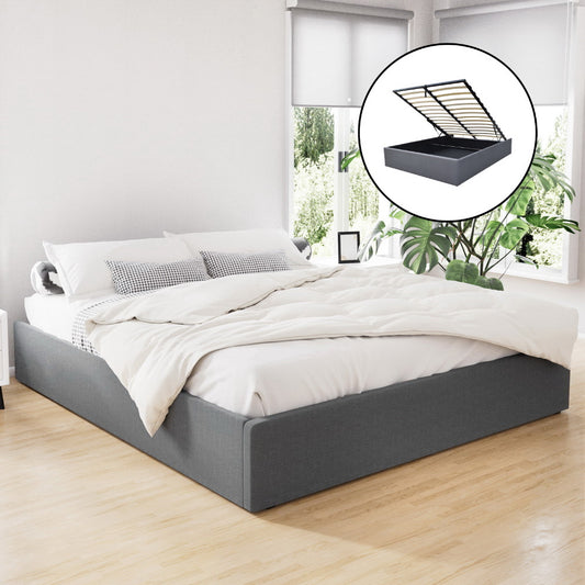 Artiss Bed Frame King Size Gas Lift Base Grey TOKI - Furniture > Bedroom > Beds & Bed Frames