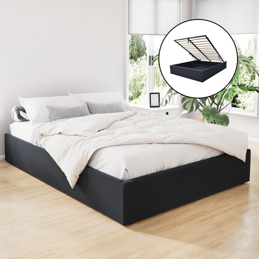 Artiss Bed Frame Queen Size Gas Lift Base Charcoal TOKI - Furniture > Bedroom > Beds & Bed Frames