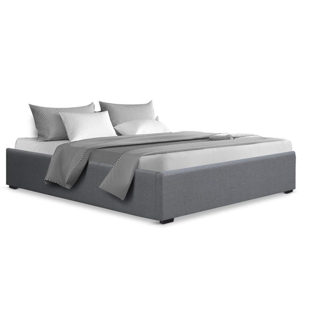 Artiss Bed Frame Queen Size Gas Lift Base Grey TOKI - Furniture > Bedroom > Beds & Bed Frames