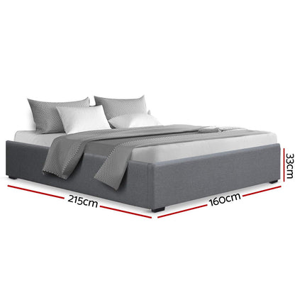 Artiss Bed Frame Queen Size Gas Lift Base Grey TOKI - Furniture > Bedroom > Beds & Bed Frames