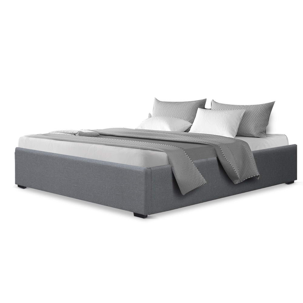 Artiss Bed Frame Queen Size Gas Lift Base Grey TOKI - Furniture > Bedroom > Beds & Bed Frames