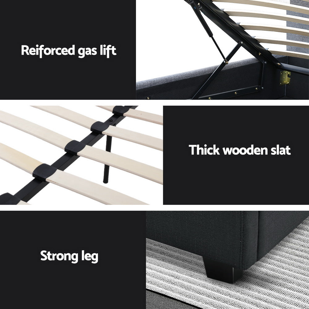 Artiss Bed Frame Double Size Gas Lift Charcoal VILA - Furniture > Bedroom > Beds & Bed Frames