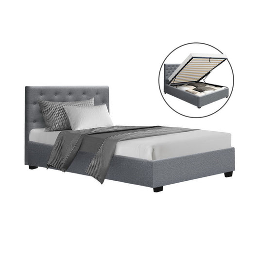 Artiss Bed Frame King Single Size Gas Lift Grey VILA - Furniture > Bedroom > Beds & Bed Frames