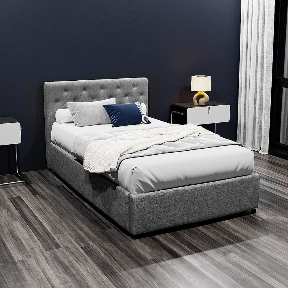 Artiss Bed Frame King Single Size Gas Lift Grey VILA - Furniture > Bedroom > Beds & Bed Frames