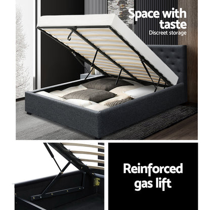 Artiss Bed Frame Queen Size Gas Lift Charcoal VILA - Furniture > Bedroom > Beds & Bed Frames