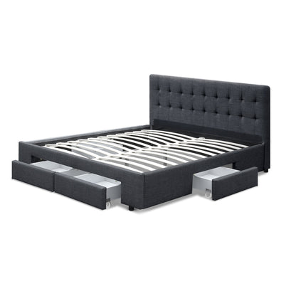 Artiss Bed Frame Double Size with 4 Drawers Grey AVIO - Furniture > Bedroom > Beds & Bed Frames