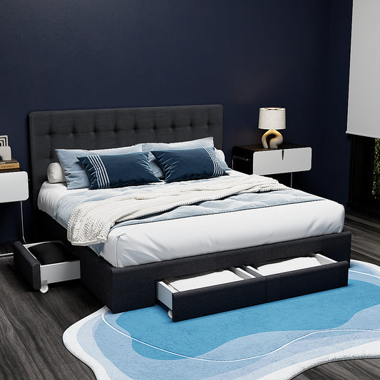 Artiss Bed Frame Double Size with 4 Drawers Grey AVIO - Furniture > Bedroom > Beds & Bed Frames