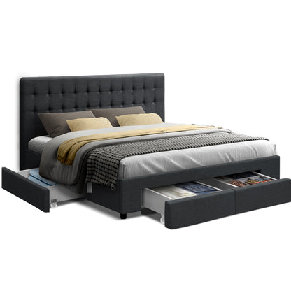 Artiss Bed Frame King Size with 4 Drawers Charcoal AVIO - Furniture > Bedroom > Beds & Bed Frames