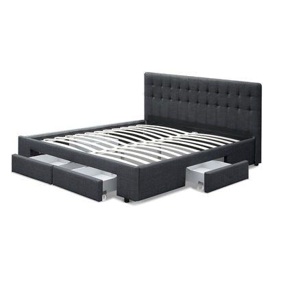 Artiss Bed Frame King Size with 4 Drawers Charcoal AVIO - Furniture > Bedroom > Beds & Bed Frames