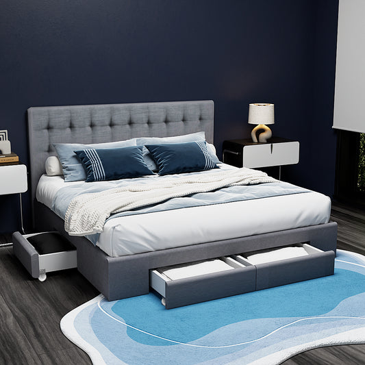 Artiss Bed Frame Queen Size with 4 Drawers Grey AVIO - Furniture > Bedroom > Beds & Bed Frames