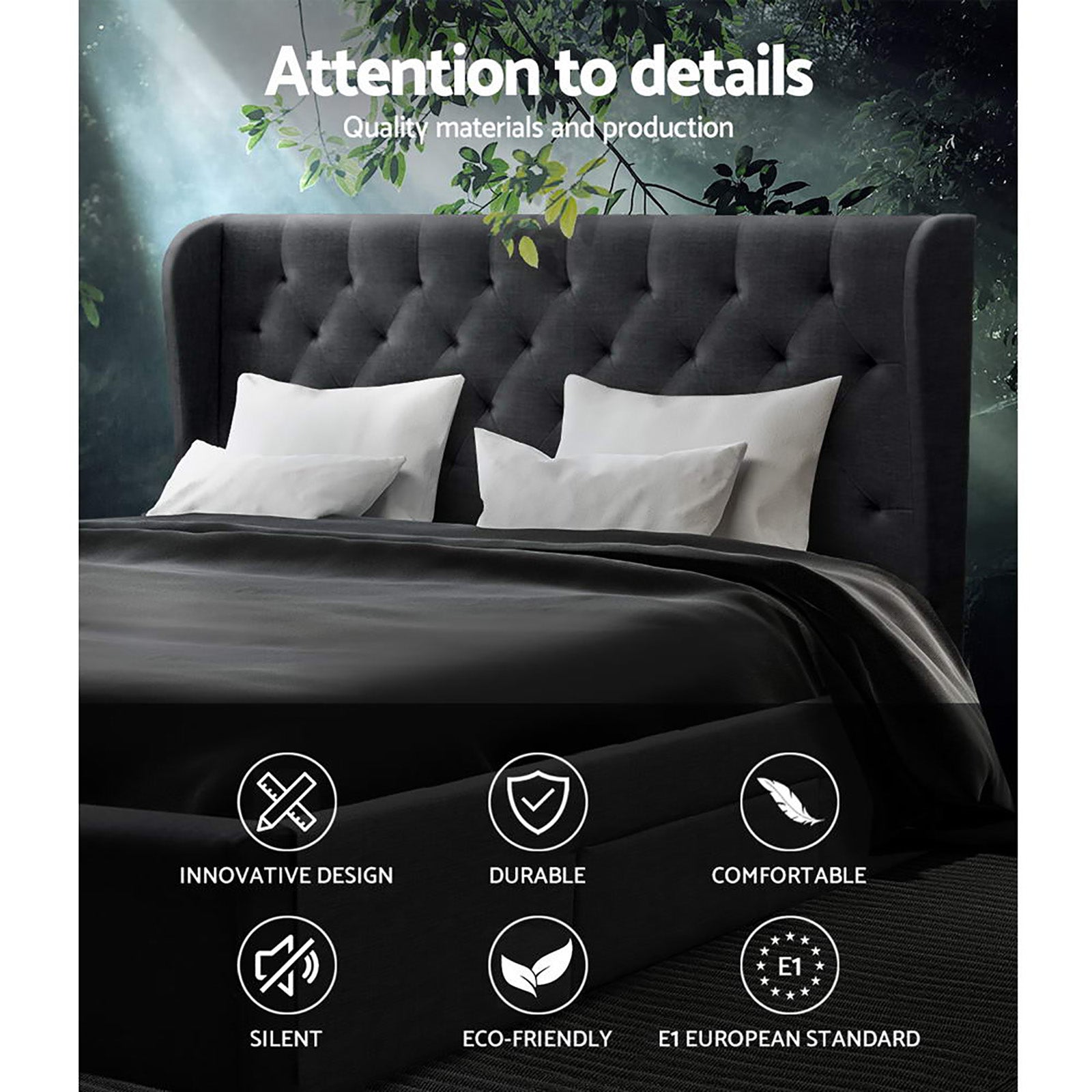 Artiss Bed Frame King Size with 4 Drawers Charcoal MILA - Furniture > Bedroom > Beds & Bed Frames