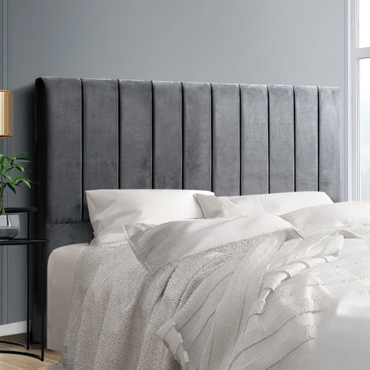 Artiss Bed Head Headboard King Velvet - VELA Grey - Furniture > Bedroom > Headboards