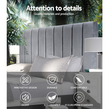 Artiss Bed Head Headboard King Velvet - VELA Grey - Furniture > Bedroom > Headboards