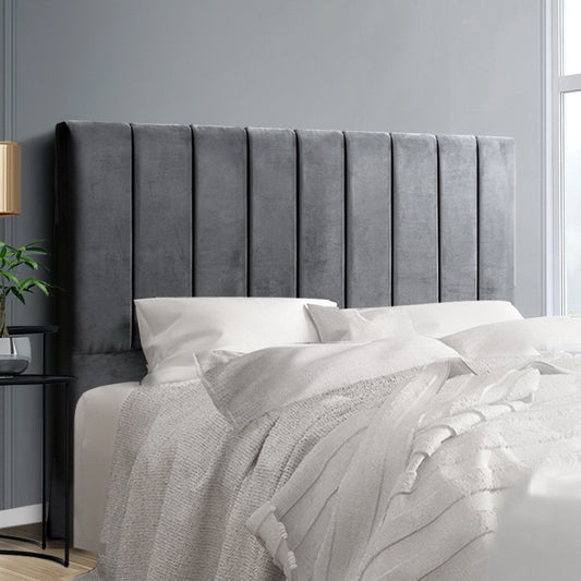 Artiss Bed Head Headboard Queen Velvet - VELA Grey - Furniture > Bedroom > Headboards