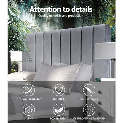 Artiss Bed Head Headboard Queen Velvet VELA Grey Furniture > Bedroom > Headboards