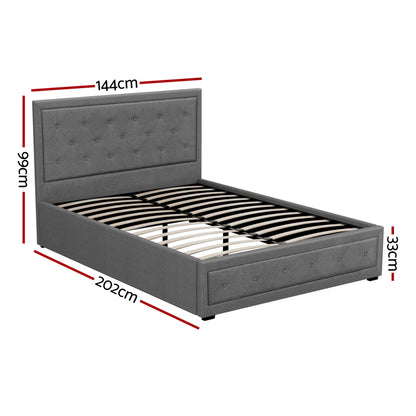 Artiss Bed Frame Double Size Gas Lift Grey TIYO - Furniture > Bedroom > Beds & Bed Frames