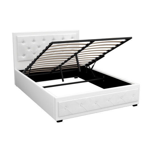 Artiss Bed Frame Double Size Gas Lift White TIYO - Furniture > Bedroom > Beds & Bed Frames