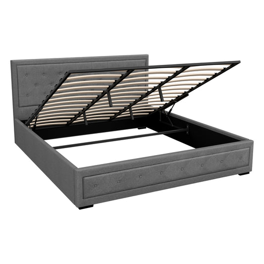 Artiss Bed Frame King Size Gas Lift Grey TIYO - Furniture > Bedroom > Beds & Bed Frames